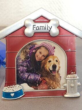 Red Silver Blue Family Bone Heart Dog Bowl Hydrant Mini Enamel Picture Frame